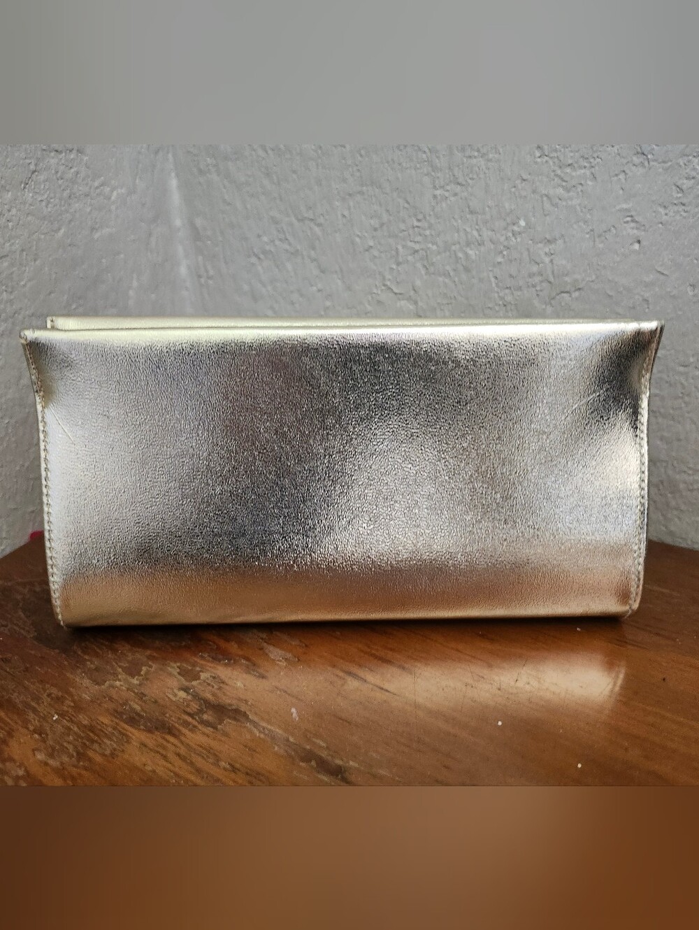 Vintage Gold Metallic Structured Box Clutch Evening Bag Hinged Frame